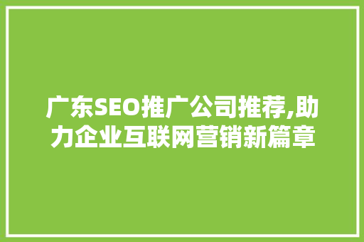 广东SEO推广公司推荐,助力企业互联网营销新篇章