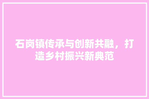 石岗镇传承与创新共融，打造乡村振兴新典范