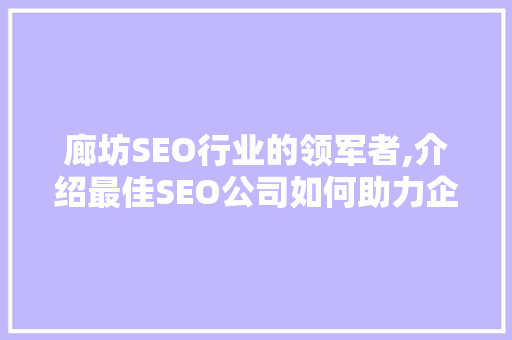 廊坊SEO行业的领军者,介绍最佳SEO公司如何助力企业腾飞