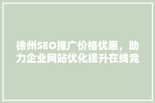 徐州SEO推广价格优惠，助力企业网站优化提升在线竞争力  第1张