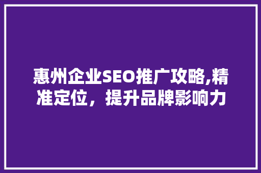 惠州企业SEO推广攻略,精准定位，提升品牌影响力