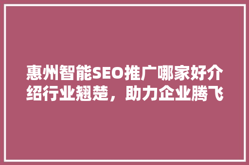 惠州智能SEO推广哪家好介绍行业翘楚，助力企业腾飞