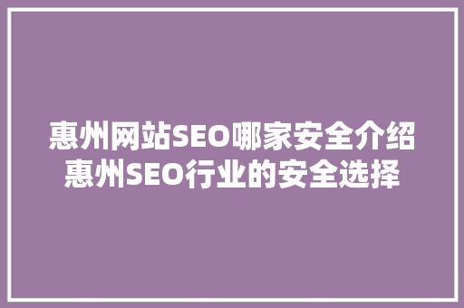 惠州网站SEO哪家安全介绍惠州SEO行业的安全选择