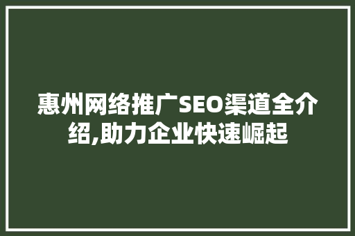 惠州网络推广SEO渠道全介绍,助力企业快速崛起