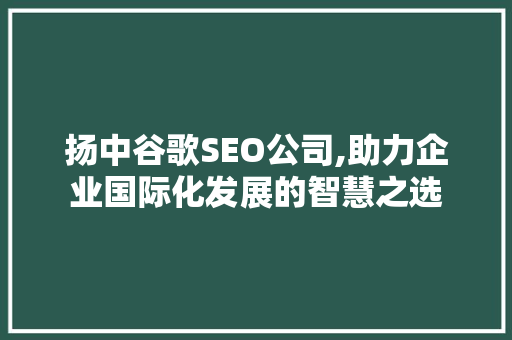 扬中谷歌SEO公司,助力企业国际化发展的智慧之选