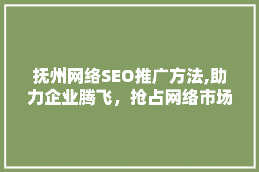 抚州网络SEO推广方法,助力企业腾飞，抢占网络市场制高点
