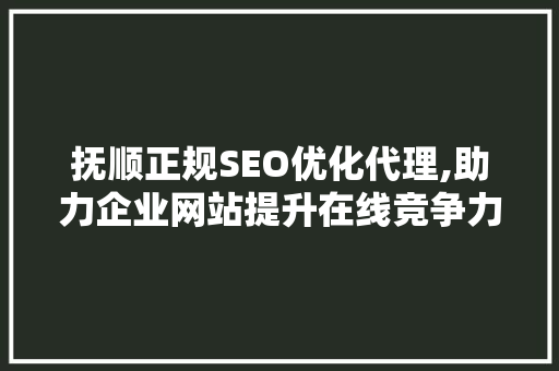 抚顺正规SEO优化代理,助力企业网站提升在线竞争力