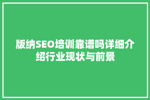 版纳SEO培训靠谱吗详细介绍行业现状与前景