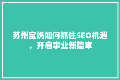 苏州宝妈如何抓住SEO机遇，开启事业新篇章