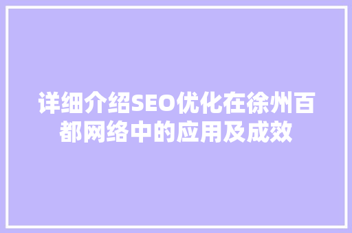 详细介绍SEO优化在徐州百都网络中的应用及成效
