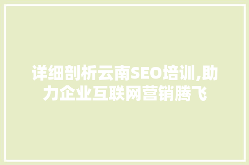 详细剖析云南SEO培训,助力企业互联网营销腾飞