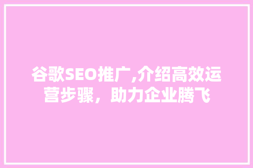 谷歌SEO推广,介绍高效运营步骤，助力企业腾飞
