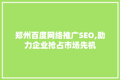 郑州百度网络推广SEO,助力企业抢占市场先机