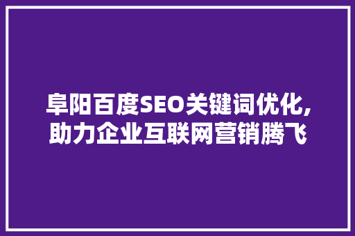 阜阳百度SEO关键词优化,助力企业互联网营销腾飞