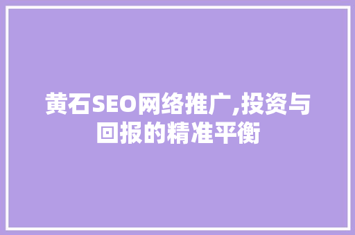 黄石SEO网络推广,投资与回报的精准平衡