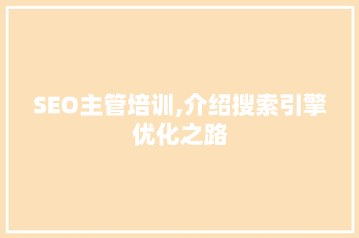 SEO主管培训,介绍搜索引擎优化之路