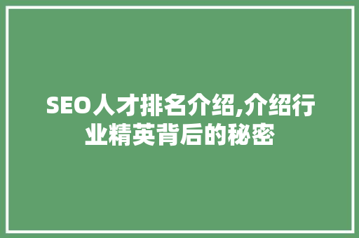 SEO人才排名介绍,介绍行业精英背后的秘密