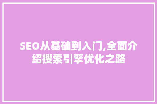 SEO从基础到入门,全面介绍搜索引擎优化之路