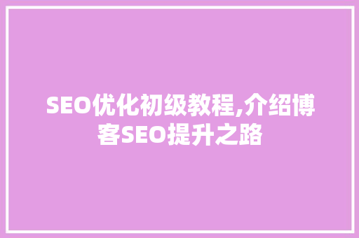 SEO优化初级教程,介绍博客SEO提升之路