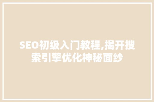 SEO初级入门教程,揭开搜索引擎优化神秘面纱