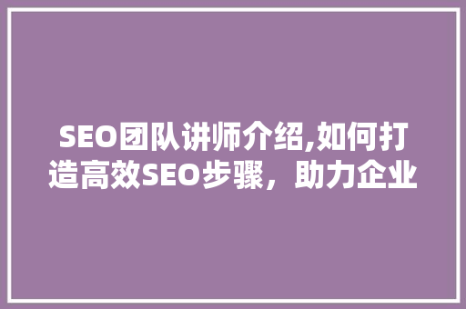 SEO团队讲师介绍,如何打造高效SEO步骤，助力企业腾飞