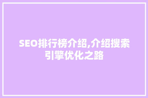 SEO排行榜介绍,介绍搜索引擎优化之路