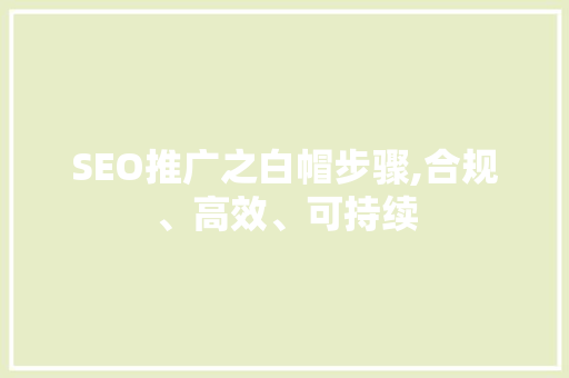 SEO推广之白帽步骤,合规、高效、可持续