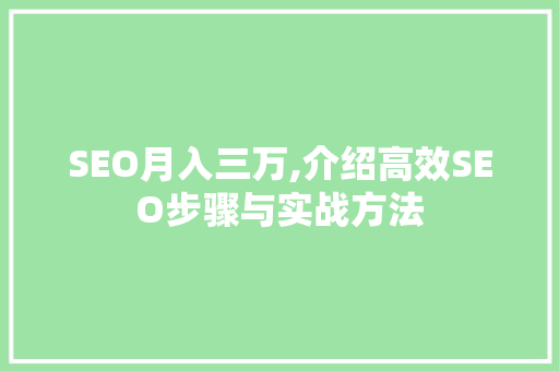 SEO月入三万,介绍高效SEO步骤与实战方法