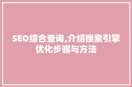 SEO综合查询,介绍搜索引擎优化步骤与方法