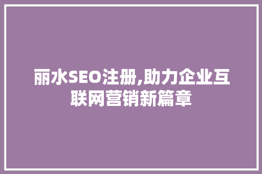 丽水SEO注册,助力企业互联网营销新篇章