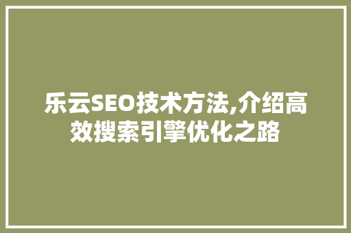 乐云SEO技术方法,介绍高效搜索引擎优化之路