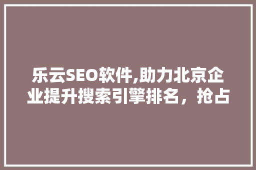 乐云SEO软件,助力北京企业提升搜索引擎排名，抢占市场先机