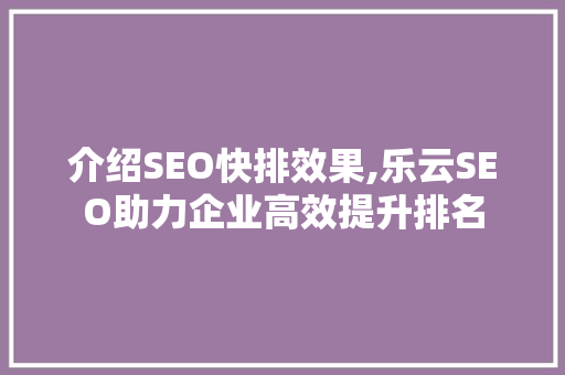 介绍SEO快排效果,乐云SEO助力企业高效提升排名