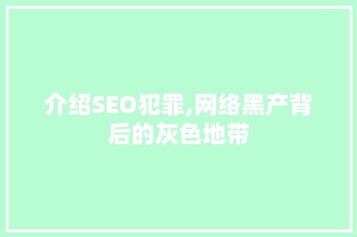 介绍SEO犯罪,网络黑产背后的灰色地带