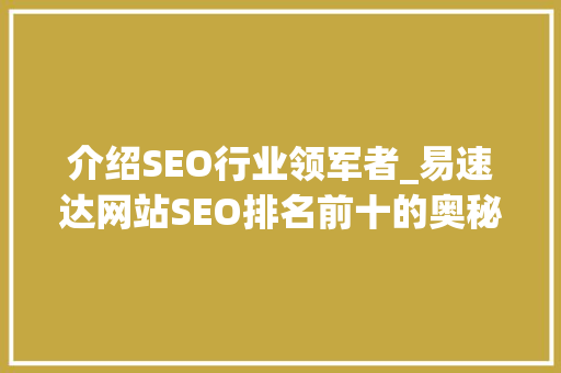 介绍SEO行业领军者_易速达网站SEO排名前十的奥秘