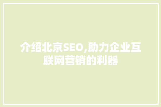 介绍北京SEO,助力企业互联网营销的利器