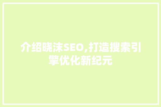 介绍晓沫SEO,打造搜索引擎优化新纪元