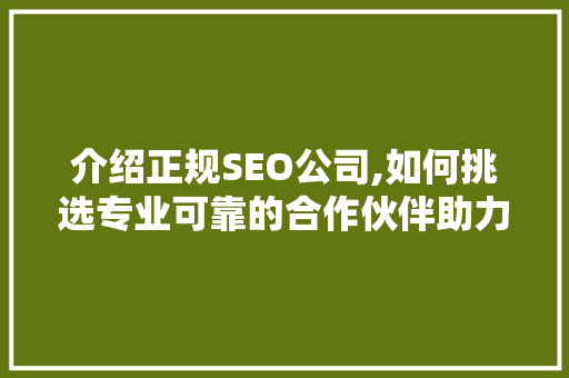 介绍正规SEO公司,如何挑选专业可靠的合作伙伴助力网站优化