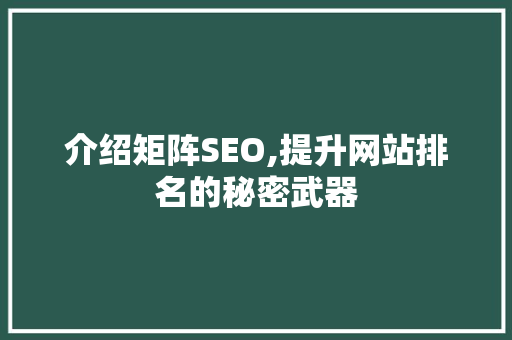 介绍矩阵SEO,提升网站排名的秘密武器