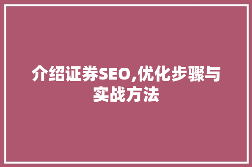 介绍证券SEO,优化步骤与实战方法
