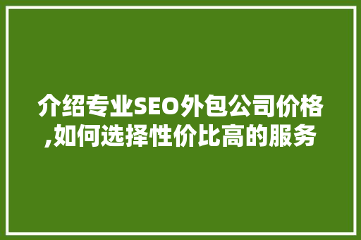 介绍专业SEO外包公司价格,如何选择性价比高的服务