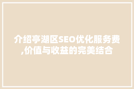 介绍亭湖区SEO优化服务费,价值与收益的完美结合