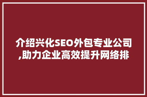 介绍兴化SEO外包专业公司,助力企业高效提升网络排名