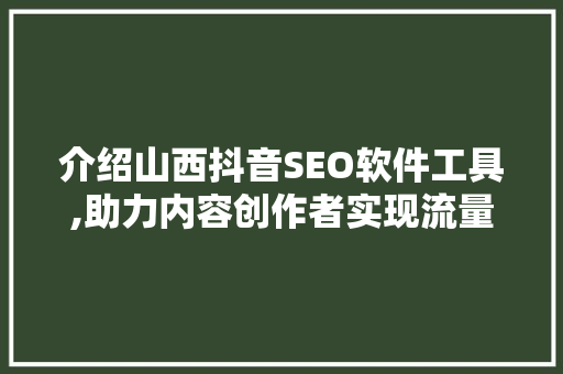 介绍山西抖音SEO软件工具,助力内容创作者实现流量突破