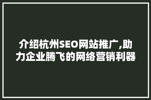 介绍杭州SEO网站推广,助力企业腾飞的网络营销利器