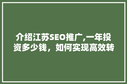 介绍江苏SEO推广,一年投资多少钱，如何实现高效转化