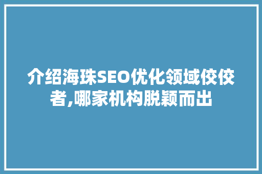 介绍海珠SEO优化领域佼佼者,哪家机构脱颖而出