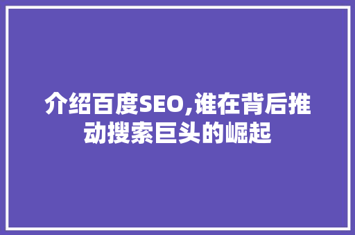 介绍百度SEO,谁在背后推动搜索巨头的崛起
