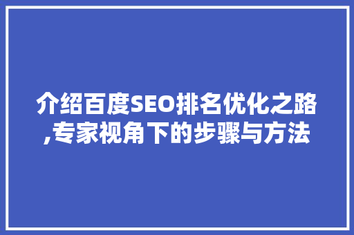 介绍百度SEO排名优化之路,专家视角下的步骤与方法