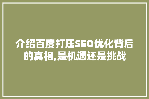 介绍百度打压SEO优化背后的真相,是机遇还是挑战
